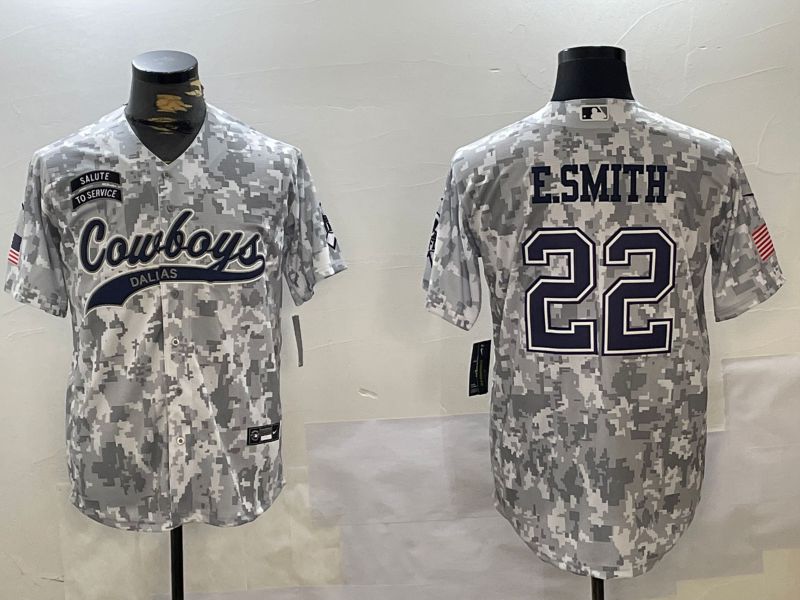 Men Dallas Cowboys 22 E.Smith Nike Arctic Camo 2024 Salute to Service Limited NFL Jersey style 1